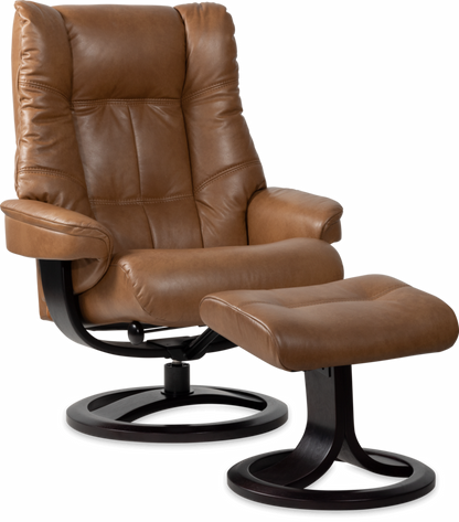 Nordic 63 XL Chair and Ottoman- Amber Leather/Espresso Base - Chapin Furniture