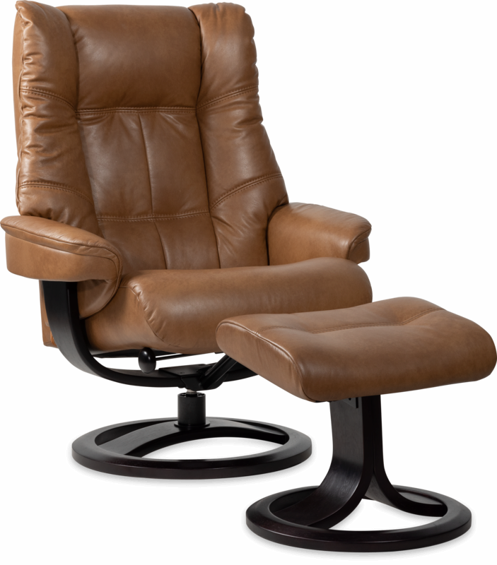 Nordic 63 XL Chair and Ottoman- Amber Leather/Espresso Base - Chapin Furniture