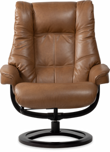 Nordic 63 XL Chair and Ottoman- Amber Leather/Espresso Base - Chapin Furniture
