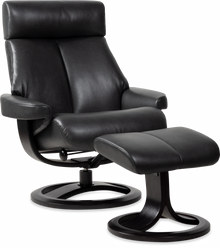 Nordic 85 XL Chair and Ottoman- Charcoal Leather/Espresso Base - Chapin Furniture