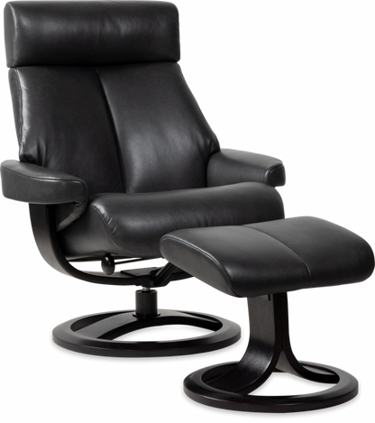 Nordic 85 XL Chair and Ottoman- Charcoal Leather/Espresso Base - Chapin Furniture