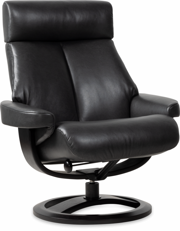 Nordic 85 XL Chair and Ottoman- Charcoal Leather/Espresso Base - Chapin Furniture