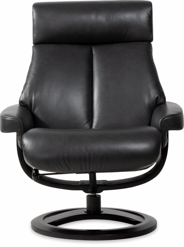 Nordic 85 XL Chair and Ottoman- Charcoal Leather/Espresso Base - Chapin Furniture