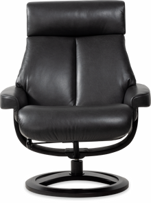 Nordic 85 XL Chair and Ottoman- Charcoal Leather/Espresso Base - Chapin Furniture