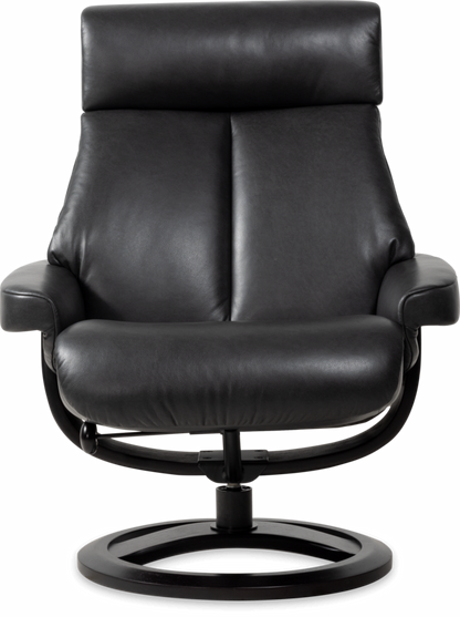 Nordic 85 XL Chair and Ottoman- Charcoal Leather/Espresso Base - Chapin Furniture