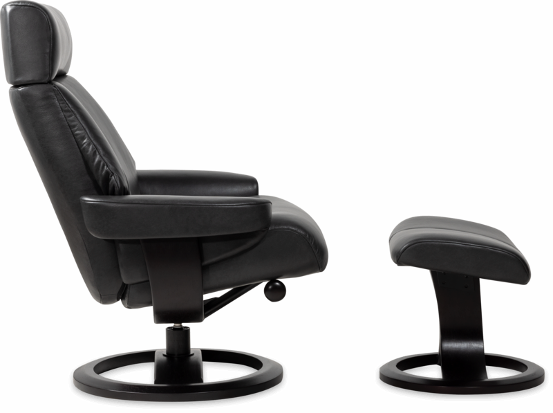 Nordic 85 XL Chair and Ottoman- Charcoal Leather/Espresso Base - Chapin Furniture