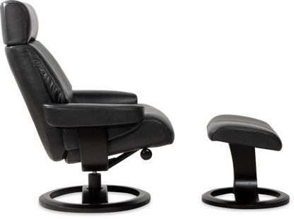 Nordic 85 XL Chair and Ottoman- Charcoal Leather/Espresso Base - Chapin Furniture