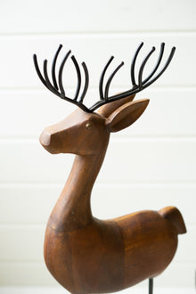 Set of 3 Carved Wood and Iron Reindeer on Bases - Chapin Furniture