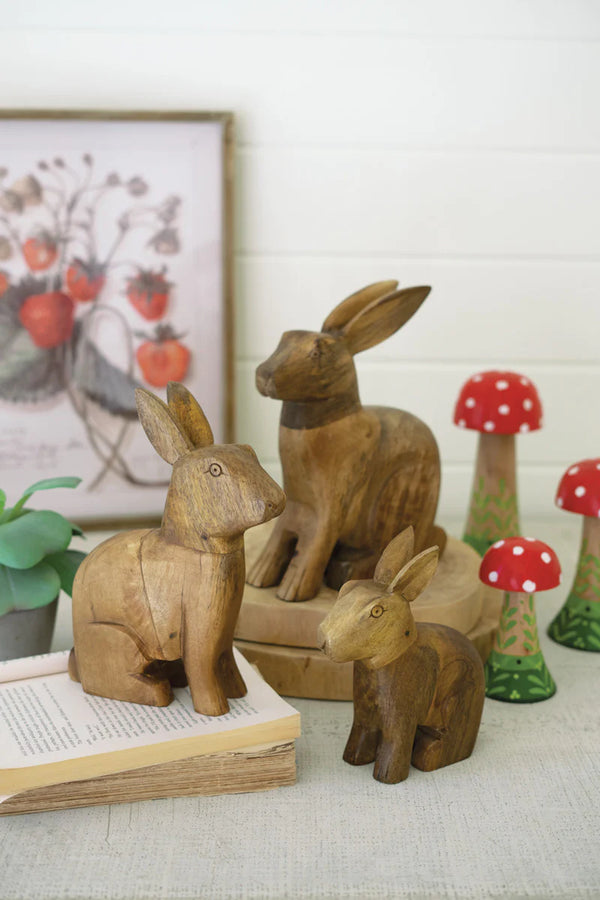 Set of 3 Hand-Carved Wooden Rabbits - Chapin Furniture