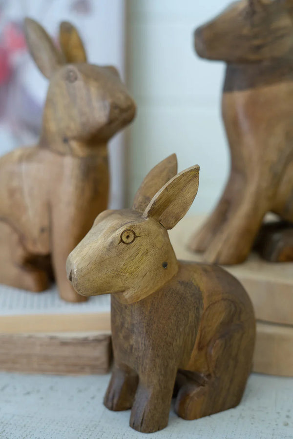 Set of 3 Hand-Carved Wooden Rabbits - Chapin Furniture