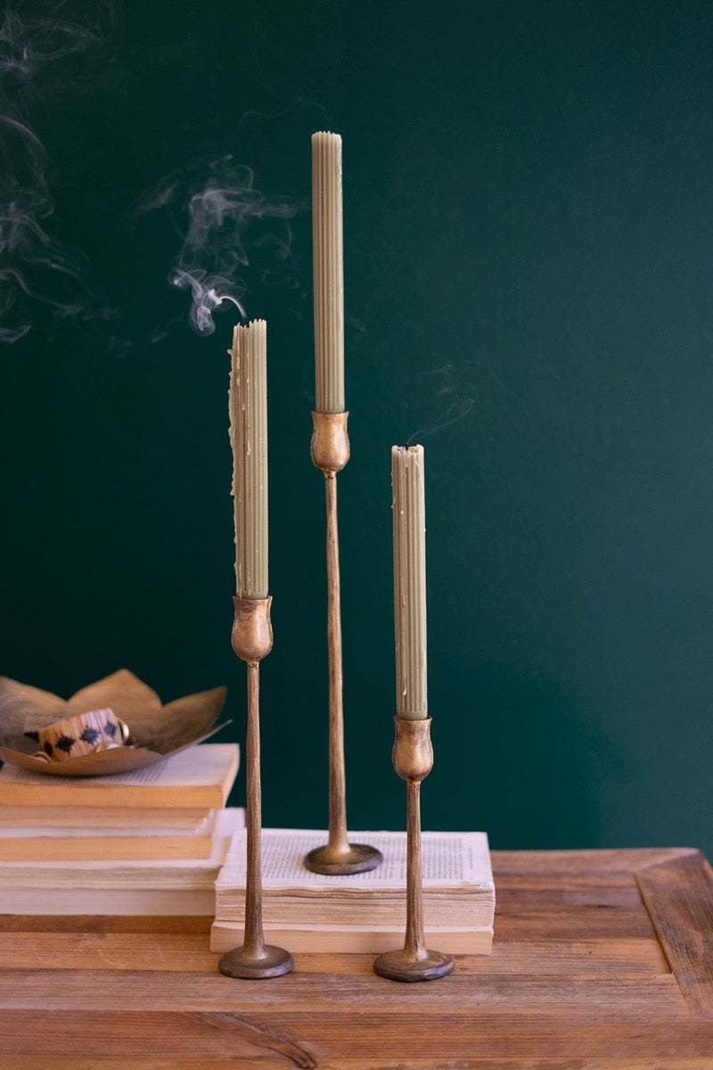 Set of 3 Antique Brass Finish Metal Taper Candle Holders - Chapin Furniture