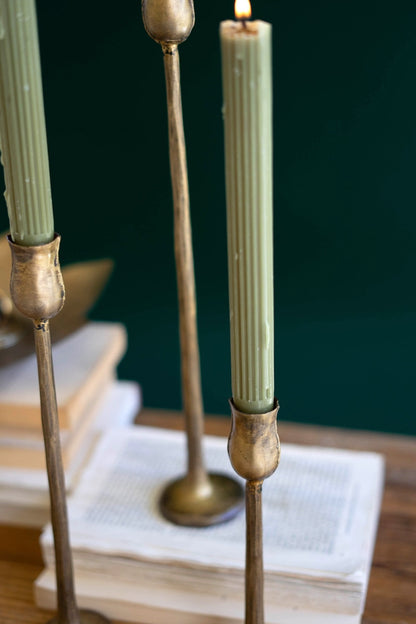 Set of 3 Antique Brass Finish Metal Taper Candle Holders - Chapin Furniture