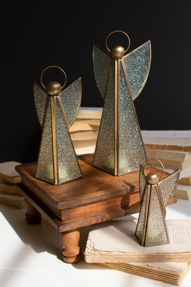 Set of 3 Antique Brass and Glass Christmas Angels - Chapin Furniture