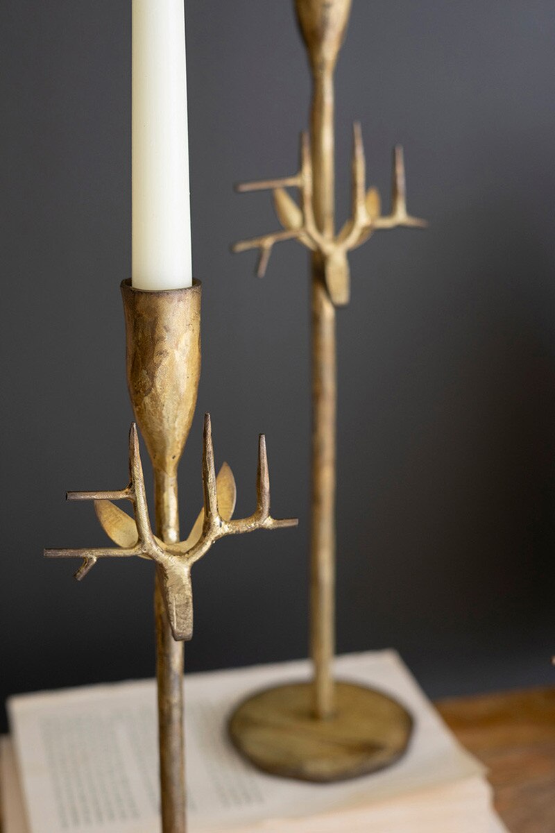 Set of 3 Forged Iron antique Gold Deer Taper Holders - Chapin Furniture