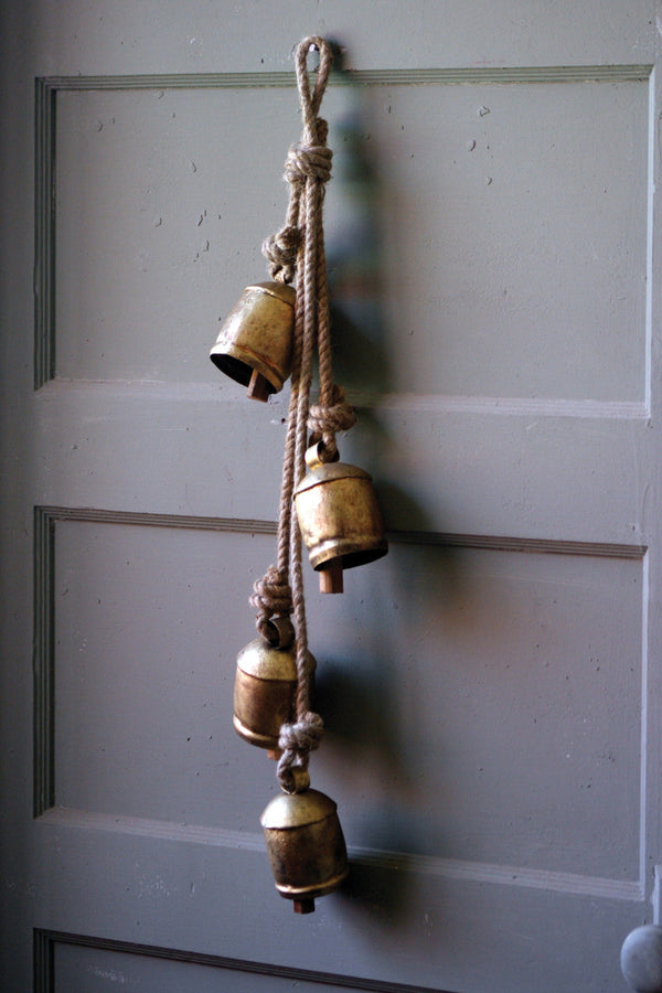 Four Rustic Iron Hanging Bells with Rope - Chapin Furniture