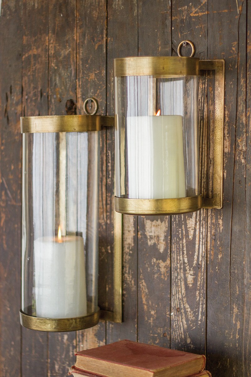 Glass and Antique Brass Finish Wall Mounted Hurricane \ Small - Chapin Furniture