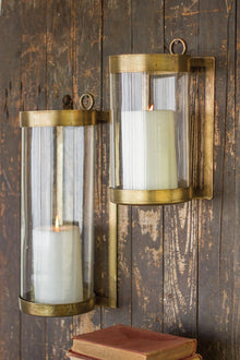 Glass and Antique Brass Finish Wall Mounted Hurricane \ Small - Chapin Furniture