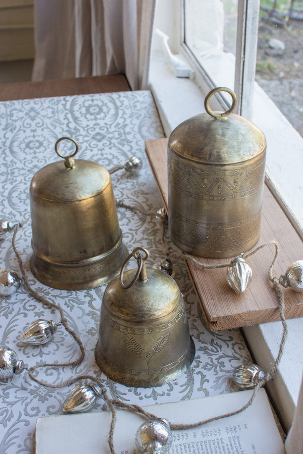 Set of 3 Antique Brass Finish Bells - Chapin Furniture