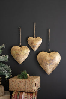 Set of 3 Antique Gold Christmas Heart Door Hangers - Chapin Furniture