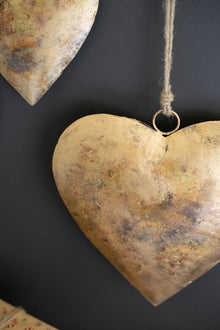 Set of 3 Antique Gold Christmas Heart Door Hangers - Chapin Furniture