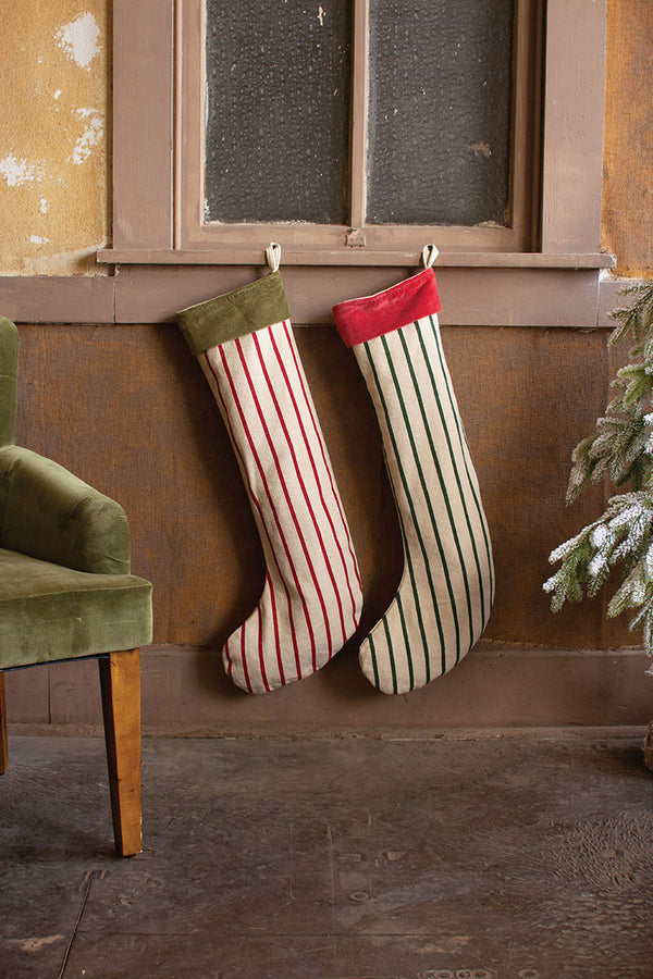 Set of 2 Giant Striped Christmas Stockings with Velvet Collar - Chapin Furniture