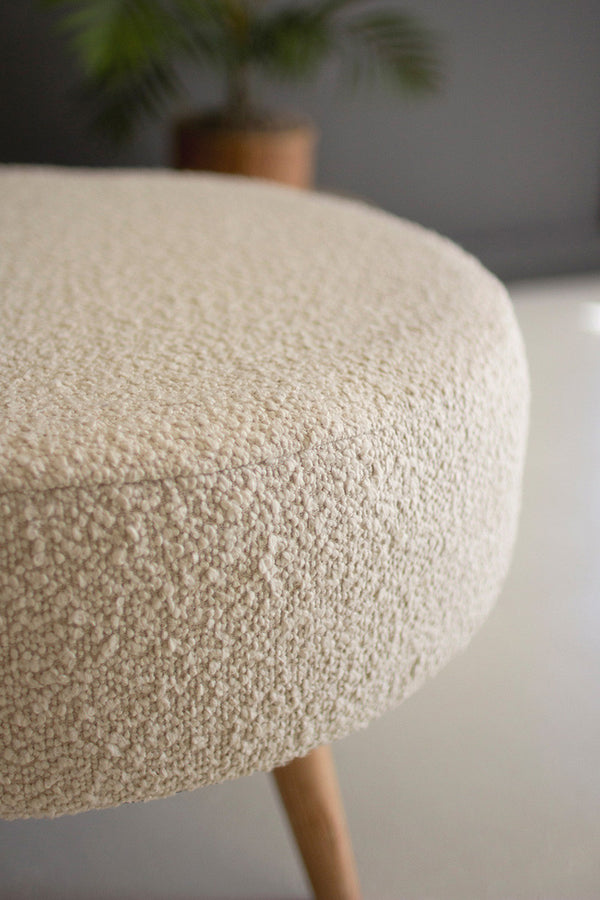 Pearl Boucle Stool with Wooden Legs - Chapin Furniture