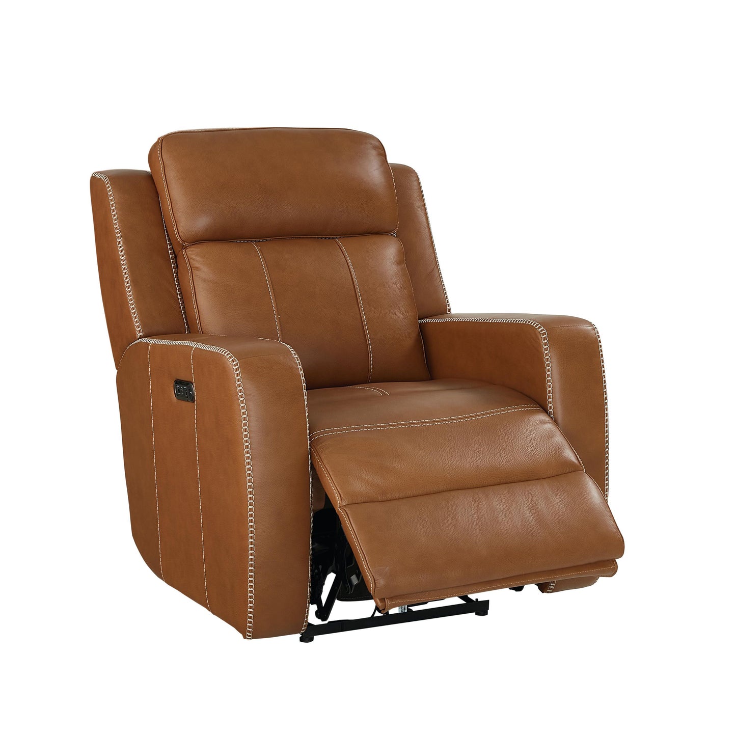 Bassett Club Level Norwood Power Motion Recliner in Tan Leather - Chapin Furniture