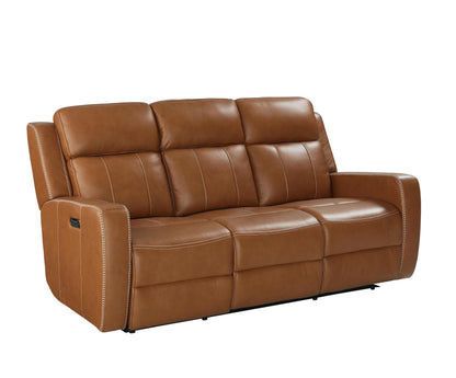 Bassett Club Level Norwood Power Motion Sofa in Tan Leather - Chapin Furniture