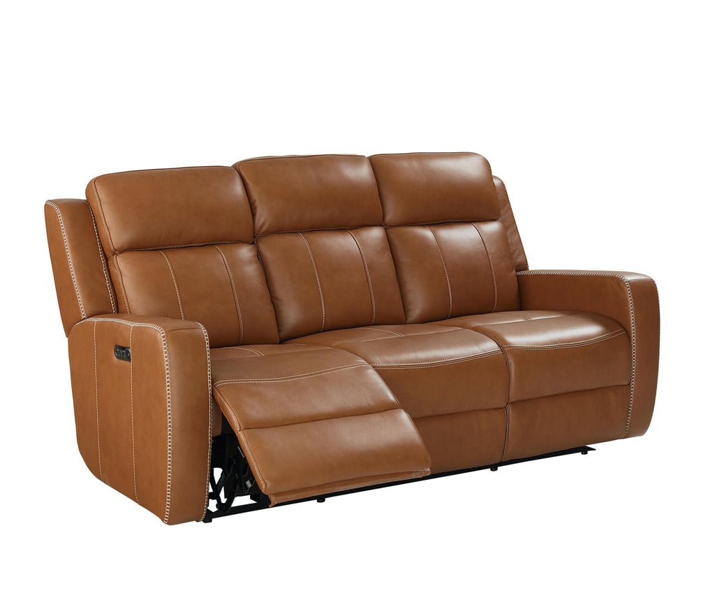 Bassett Club Level Norwood Power Motion Sofa in Tan Leather - Chapin Furniture