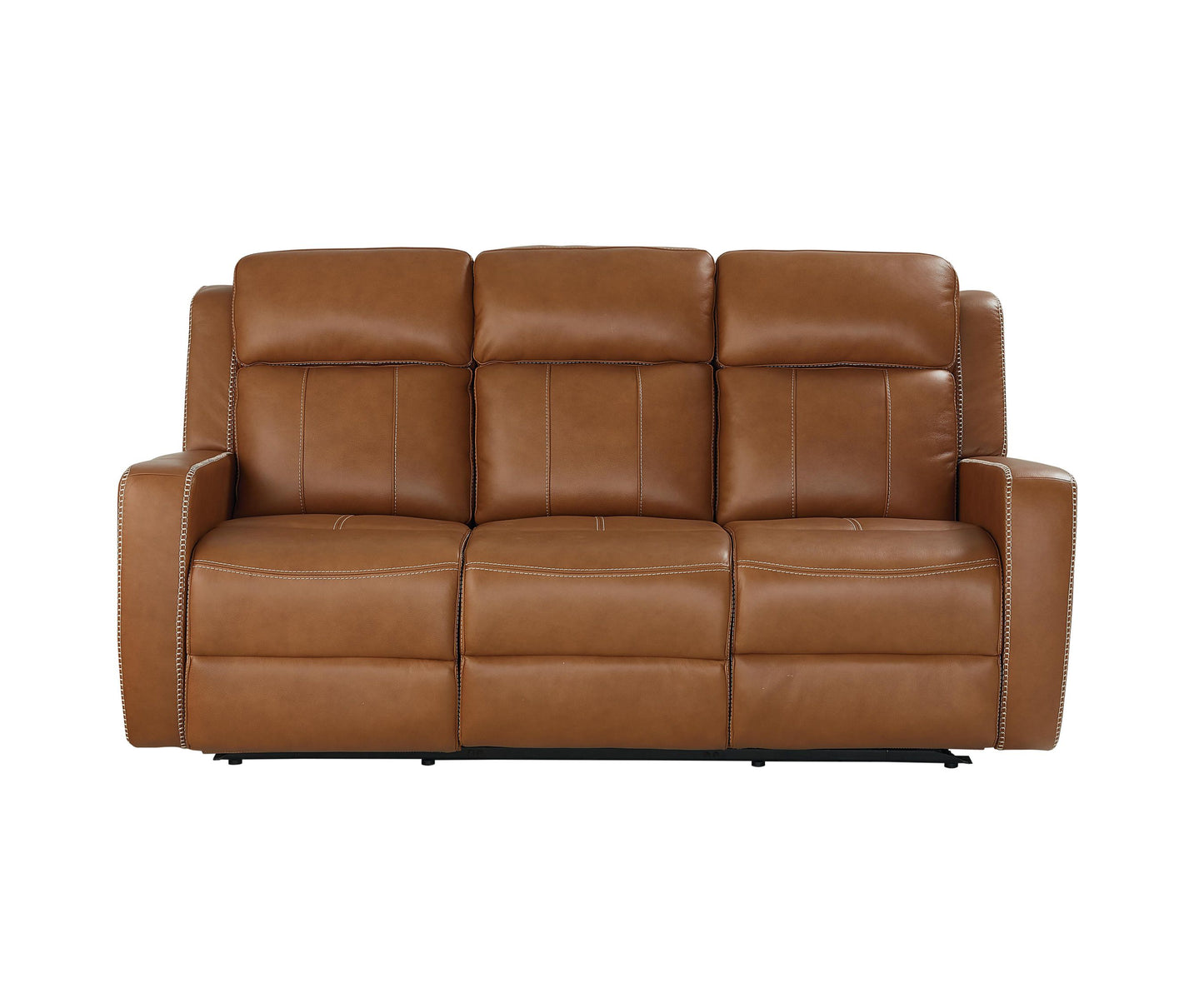 Bassett Club Level Norwood Power Motion Sofa in Tan Leather - Chapin Furniture