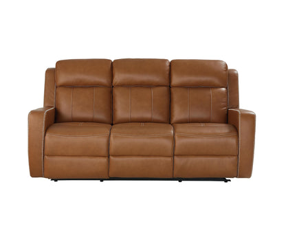 Bassett Club Level Norwood Power Motion Sofa in Tan Leather - Chapin Furniture