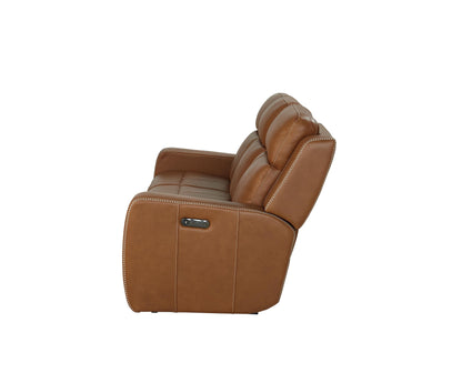 Bassett Club Level Norwood Power Motion Sofa in Tan Leather - Chapin Furniture
