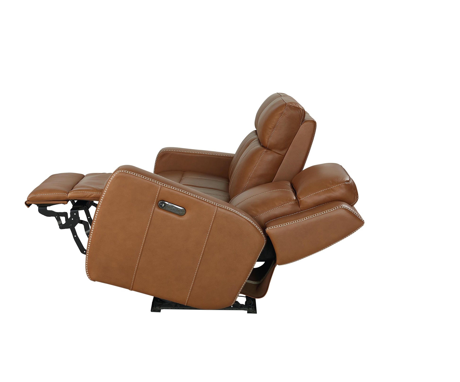 Bassett Club Level Norwood Power Motion Sofa in Tan Leather - Chapin Furniture