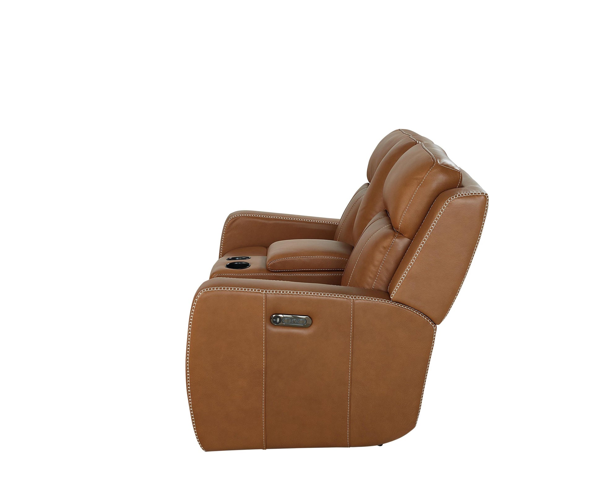 Bassett Club Level Norwood Power Motion Consoled Loveseat in Tan Leather - Chapin Furniture