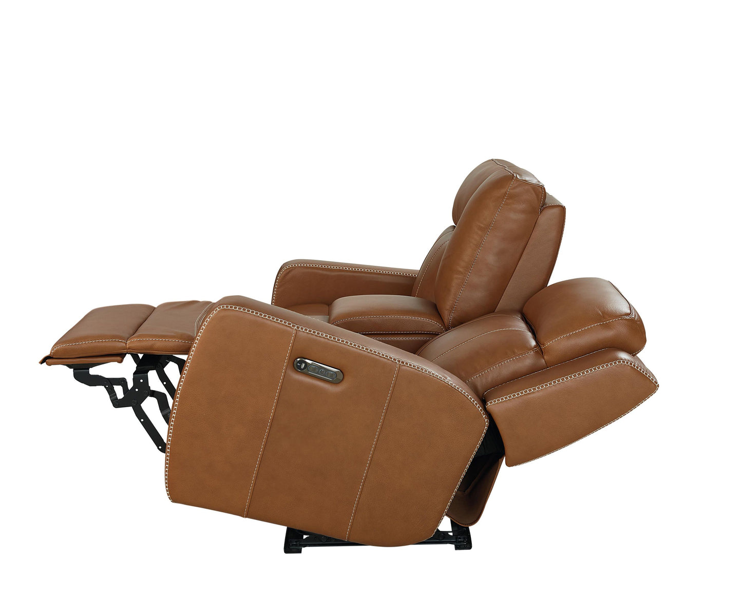 Bassett Club Level Norwood Power Motion Consoled Loveseat in Tan Leather - Chapin Furniture