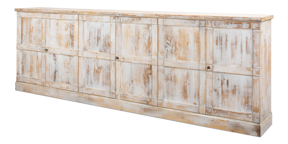 Luciana 6 Wood Dr Buffet, 112", Distressed White - Chapin Furniture