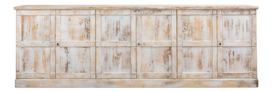 Luciana 6 Wood Dr Buffet, 112", Distressed White - Chapin Furniture