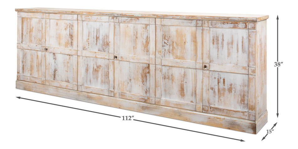 Luciana 6 Wood Dr Buffet, 112", Distressed White - Chapin Furniture