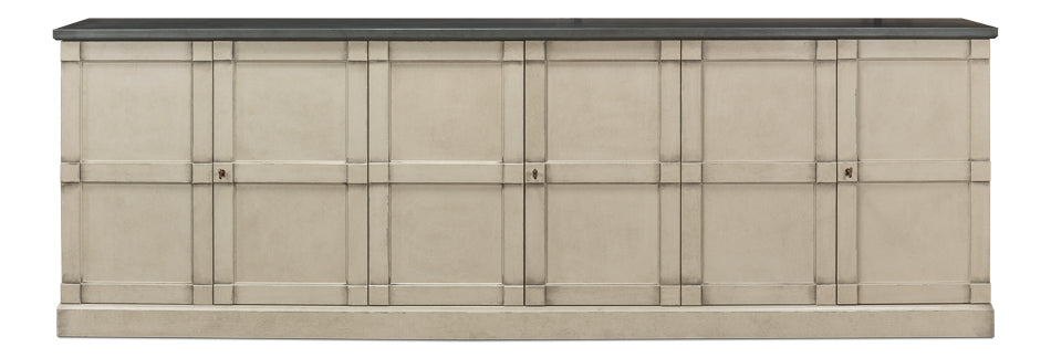 Luciana 6 Wood Door Buffet, 112", Washed Gray Base, Stone Grey Top - Chapin Furniture