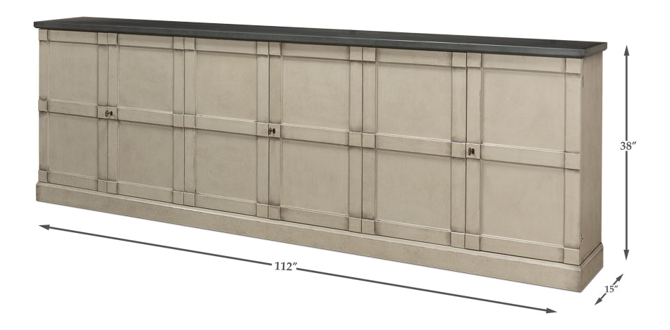 Luciana 6 Wood Door Buffet, 112", Washed Gray Base, Stone Grey Top - Chapin Furniture
