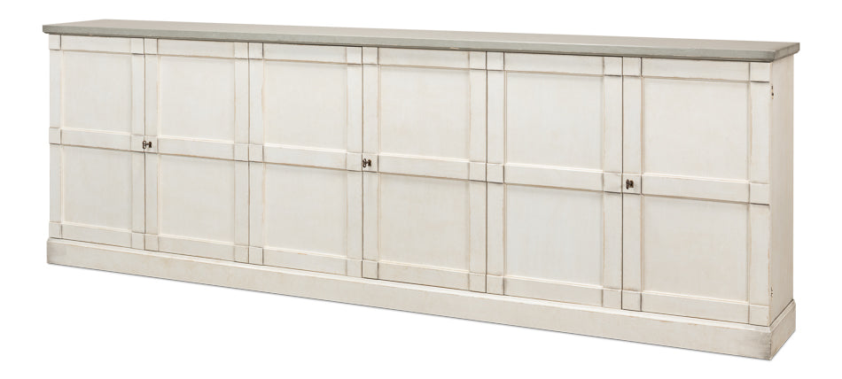 Luciana 6 Wood Door Buffet, 112", Stucco White Base, Grey Top - Chapin Furniture