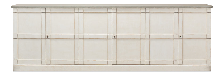 Luciana 6 Wood Door Buffet, 112", Stucco White Base, Grey Top - Chapin Furniture