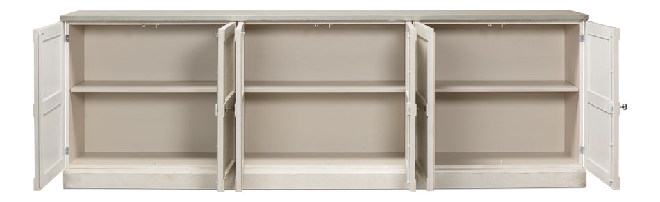 Luciana 6 Wood Door Buffet, 112", Stucco White Base, Grey Top - Chapin Furniture