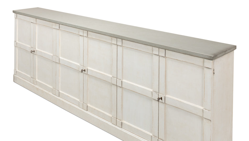 Luciana 6 Wood Door Buffet, 112", Stucco White Base, Grey Top - Chapin Furniture