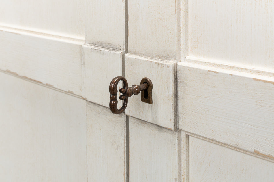 Luciana 6 Wood Door Buffet, 112", Stucco White Base, Grey Top - Chapin Furniture