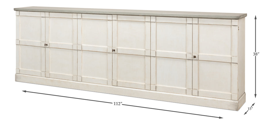 Luciana 6 Wood Door Buffet, 112", Stucco White Base, Grey Top - Chapin Furniture