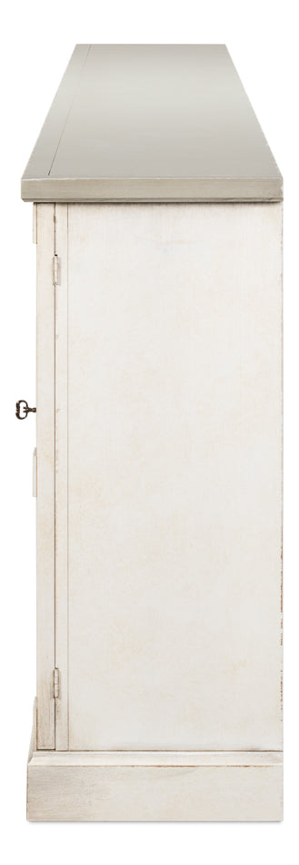 Luciana 6 Wood Door Buffet, 112", White/White Base, Gray Quartz Top - Chapin Furniture