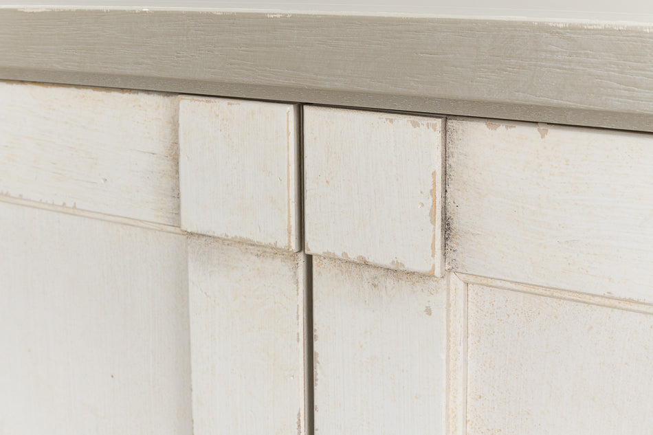 Luciana 6 Wood Door Buffet, 112", White/White Base, Gray Quartz Top - Chapin Furniture