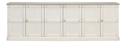 Luciana 6 Wood Door Buffet, 112", White/White Base, Gray Quartz Top - Chapin Furniture