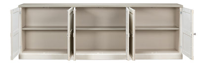 Luciana 6 Wood Door Buffet, 112", White/White Base, Gray Quartz Top - Chapin Furniture